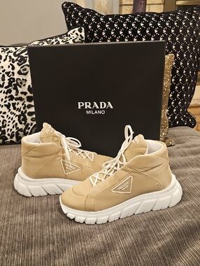 Prada Beige High-Top Women's Sneakers with White Sole Size EU39.5